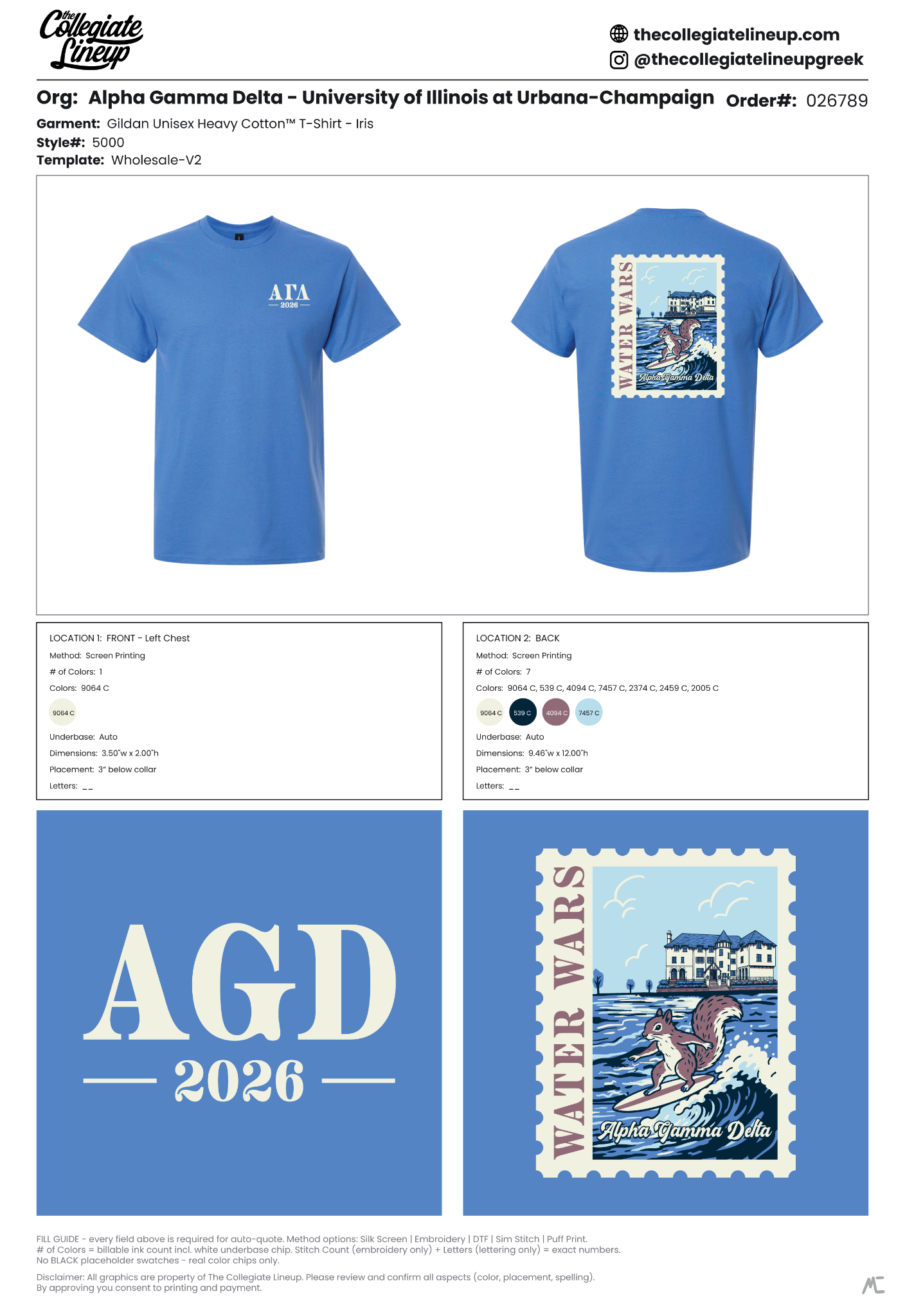 Alpha Gamma Delta Water Wars T-shirt front, back, and artwork